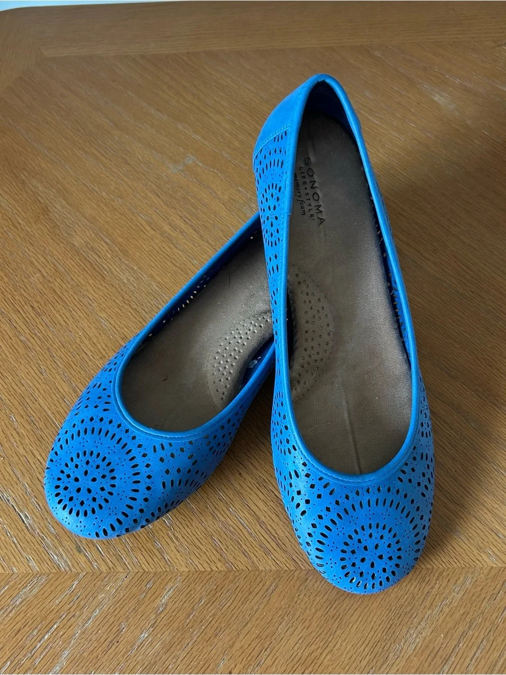 Sonoma Life+Style Memory Foam Eliza Blue Faux Leather Ballet Flat 9M